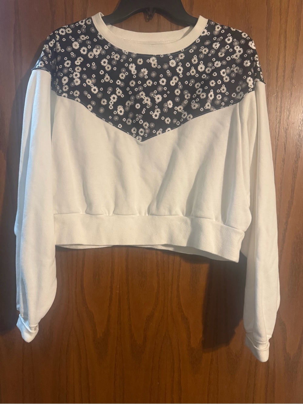 Nike White Crop Sweatshirt with Black Floral Yoke